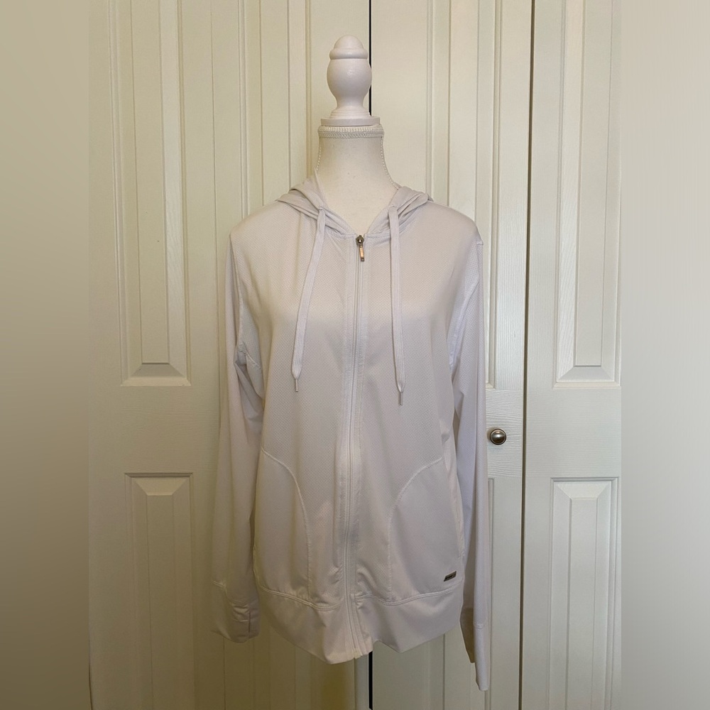 Running Jacket for Women Full Zip with Thumb Holes White XL